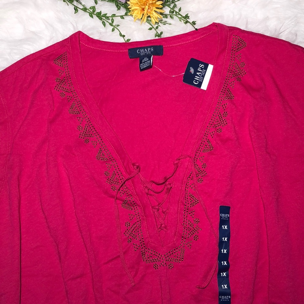 CHAPS Women’s New Lace Front Embellished Top XL